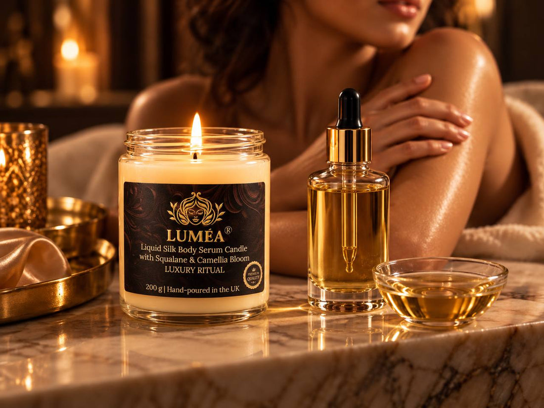 LUMÉA Liquid Silk Body Serum Massage Candle vs traditional body oil for dry skin