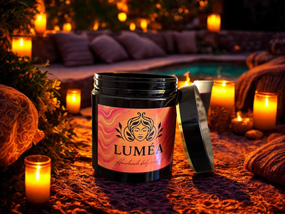  LUMÉA Black Amber Dead Sea salt body scrub jar with natural oils