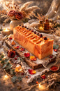 LUMÉA Sandalwood luxury handmade soap UK loaf styled on a rustic wooden board with dried roses, soft linen and warm candlelight.
